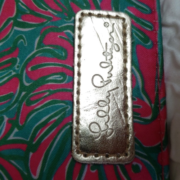 Lilly Pulitzer Mini Wallet Printed Gold Metallic Logo Pink Green Womens One Size - Picture 10 of 12